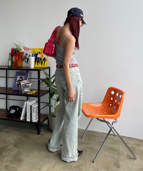 SHAGGIE（シャギー）の「【ペットボトルが入る】ワンハンドルエナメルスクエアバッグ（ハンドバッグ・レディース・ブラック/レッド・FREE）」の22枚目の写真