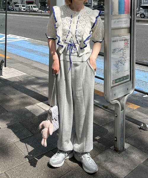 【新品未着用】ハート柄透かしフリル半袖カーデ　Alley by w closet Alley by w closet（アリーバイダブルクローゼット）の「【Alley