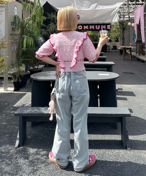 【新品未着用】ハート柄透かしフリル半袖カーデ　Alley by w closet Alley by w closet（アリーバイダブルクローゼット）の「【Alley