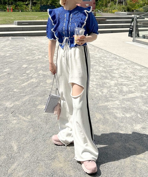 【新品未着用】ハート柄透かしフリル半袖カーデ　Alley by w closet Alley by w closet（アリーバイダブルクローゼット）の「【Alley
