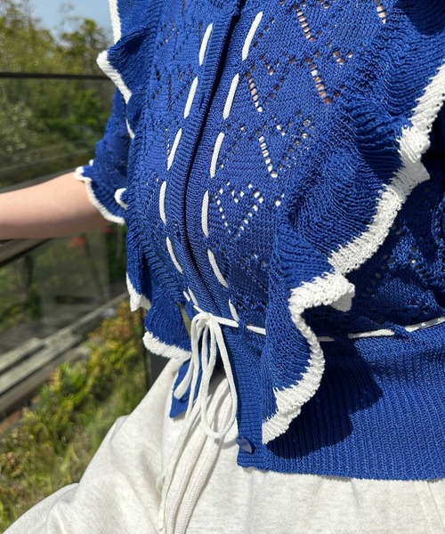 【新品未着用】ハート柄透かしフリル半袖カーデ　Alley by w closet Alley by w closet（アリーバイダブルクローゼット）の「【Alley