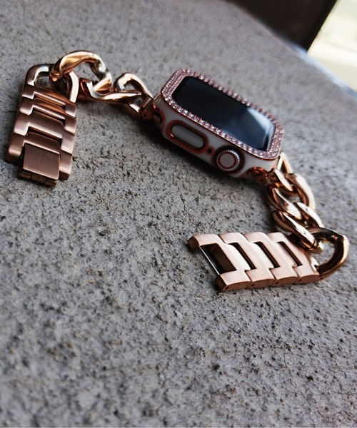 zandy ズィーアンドワイ Apple Watch ケース&ベルトセット【ストーンツヤハードケース】 アップルウォッチカバー& ステンレスチェーンバンド / set12(デジタル腕時計)|zandy(ズィーアンドワイ)