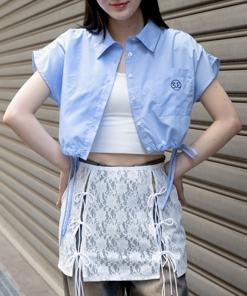 3.3 Field Trip (3.3フィールドトリップ)の「3.3 Field Trip/ドロストクロップシャツ(シャツ/ブラウス・レディース・ブルー/ホワイト・FREE)」の2枚目の写真