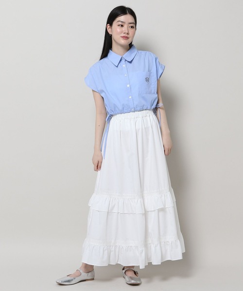 3.3 Field Trip (3.3フィールドトリップ)の「3.3 Field Trip/ドロストクロップシャツ(シャツ/ブラウス・レディース・ブルー/ホワイト・FREE)」の5枚目の写真