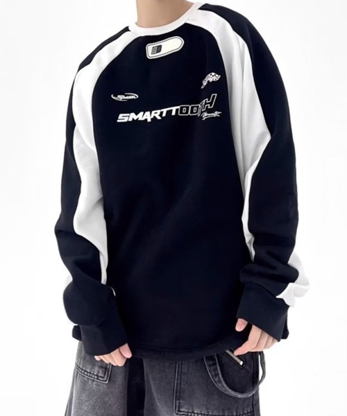 NOWLE(ノウル)の「【NOWLE】バイカラー レーシング ゲームシャツ(スウェット・メンズ・ブラウン/ブラック・MEDIUM/LARGE)」の1枚目の写真