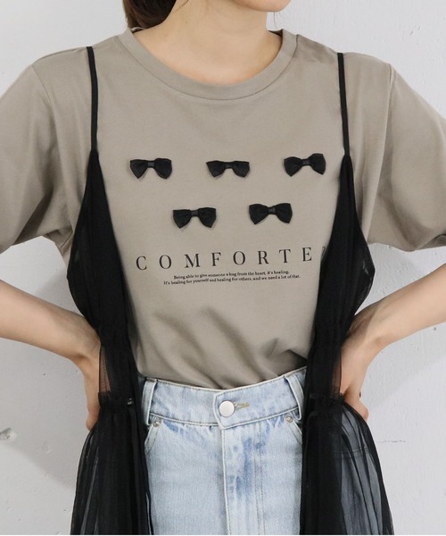 tiptop(ティップトップ)の「リボンモチーフロゴTシャツ(Tシャツ/カットソー・レディース・ベージュ/ブラック/オフホワイト・FREE)」の3枚目の写真