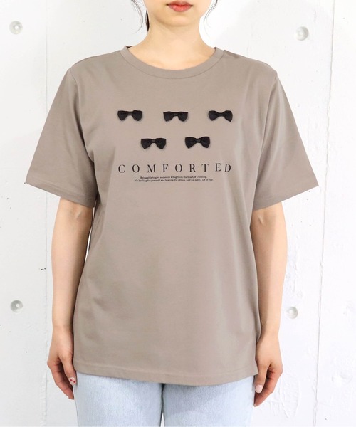 tiptop(ティップトップ)の「リボンモチーフロゴTシャツ(Tシャツ/カットソー・レディース・ベージュ/ブラック/オフホワイト・FREE)」の7枚目の写真