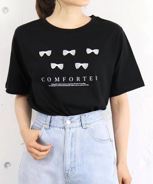 tiptop(ティップトップ)の「リボンモチーフロゴTシャツ(Tシャツ/カットソー・レディース・ベージュ/ブラック/オフホワイト・FREE)」の17枚目の写真