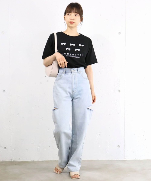 tiptop(ティップトップ)の「リボンモチーフロゴTシャツ(Tシャツ/カットソー・レディース・ベージュ/ブラック/オフホワイト・FREE)」の18枚目の写真