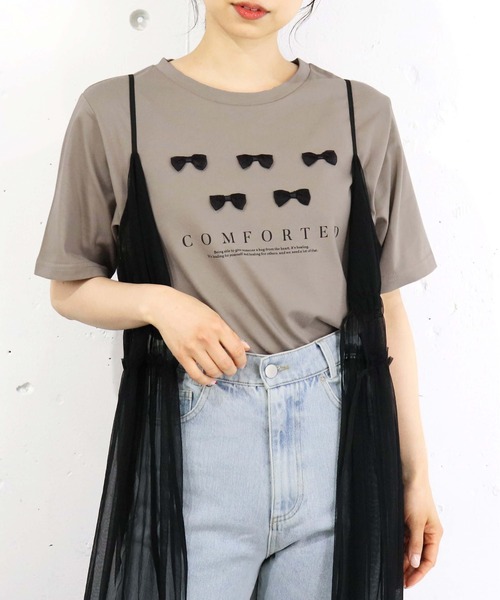 tiptop(ティップトップ)の「リボンモチーフロゴTシャツ(Tシャツ/カットソー・レディース・ベージュ/ブラック/オフホワイト・FREE)」の13枚目の写真