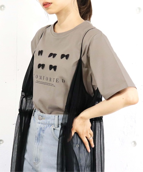 tiptop(ティップトップ)の「リボンモチーフロゴTシャツ(Tシャツ/カットソー・レディース・ベージュ/ブラック/オフホワイト・FREE)」の16枚目の写真