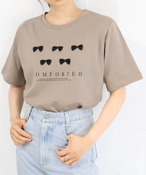 tiptop(ティップトップ)の「リボンモチーフロゴTシャツ(Tシャツ/カットソー・レディース・ベージュ/ブラック/オフホワイト・FREE)」の8枚目の写真