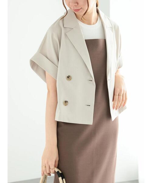 Te chichi(テチチ)の「スリーブレステーラードダブルジャケット(ノーカラージャケット・レディース・グレー/ベージュ・F)」の1枚目の写真