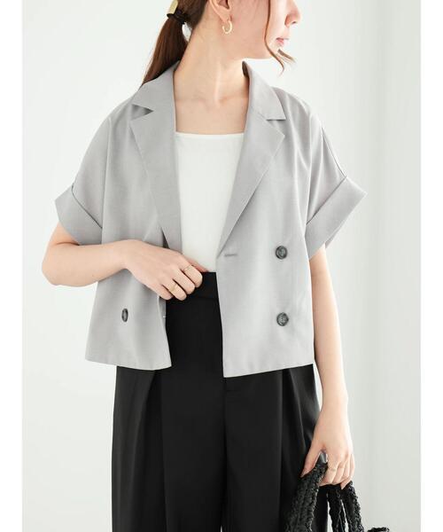 Te chichi(テチチ)の「スリーブレステーラードダブルジャケット(ノーカラージャケット・レディース・グレー/ベージュ・F)」の9枚目の写真