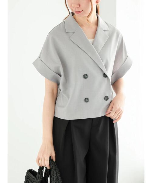 Te chichi(テチチ)の「スリーブレステーラードダブルジャケット(ノーカラージャケット・レディース・グレー/ベージュ・F)」の5枚目の写真