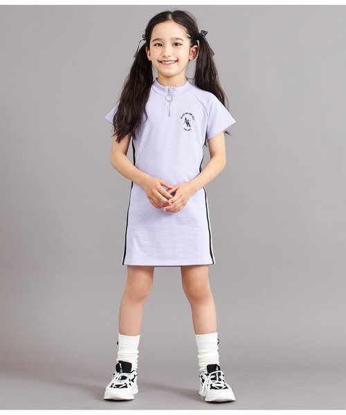 ANAP kids（アナップキッズ）の「サイドラインミニ裏毛ハーフジップワンピース（ワンピース・キッズ・ラベンダー/ブラック・110cm/120cm/130cm）」の8枚目の写真