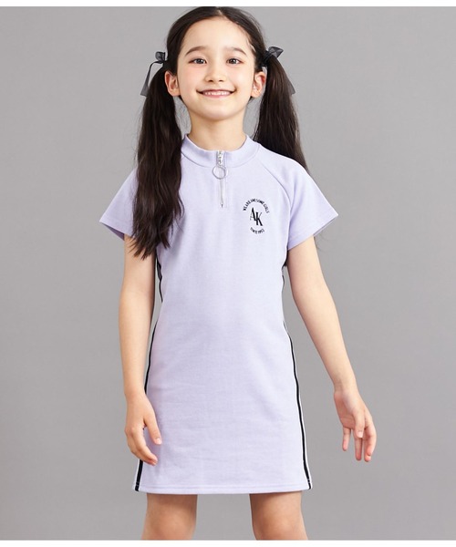 ANAP kids（アナップキッズ）の「サイドラインミニ裏毛ハーフジップワンピース（ワンピース・キッズ・ラベンダー/ブラック・110cm/120cm/130cm）」の12枚目の写真