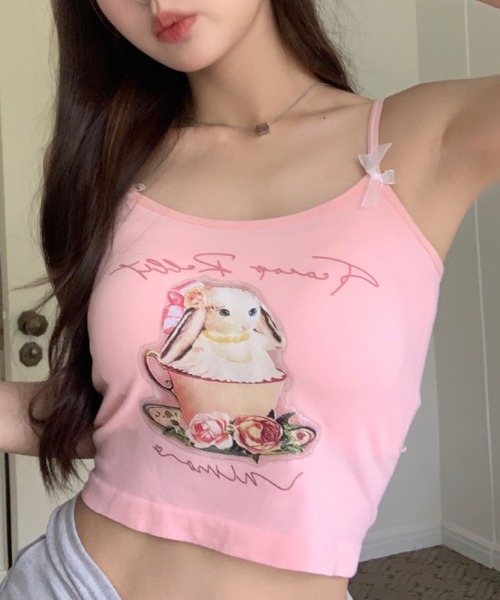 Vipoa(ヴィポア)の「リボン付きbunnycamisole(キャミソール・レディース・ブルー/ブラック/ホワイト/ピンク・FREE)」の1枚目の写真