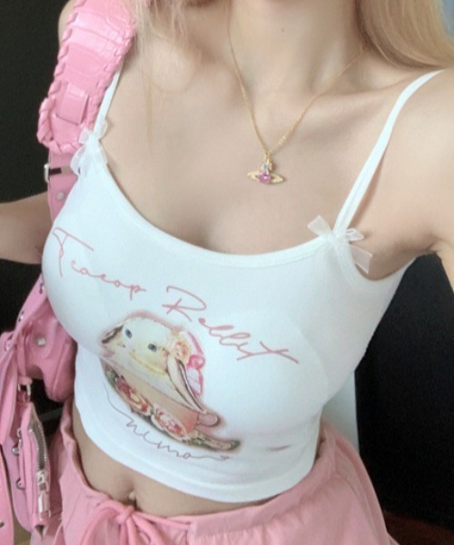 Vipoa(ヴィポア)の「リボン付きbunnycamisole(キャミソール・レディース・ブルー/ブラック/ホワイト/ピンク・FREE)」の5枚目の写真
