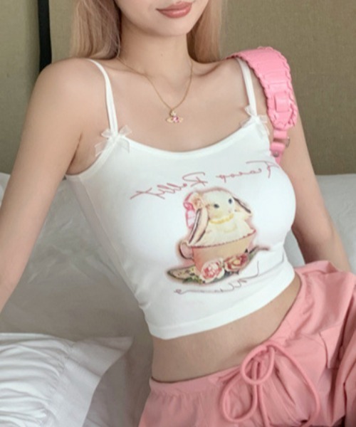 Vipoa(ヴィポア)の「リボン付きbunnycamisole(キャミソール・レディース・ブルー/ブラック/ホワイト/ピンク・FREE)」の7枚目の写真