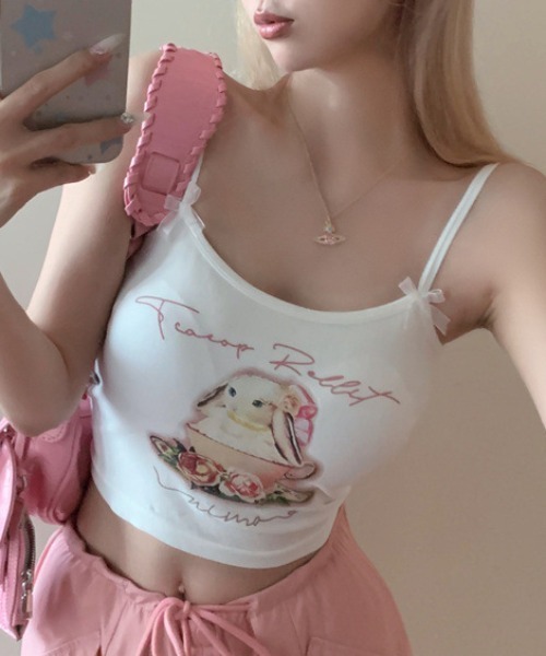 Vipoa(ヴィポア)の「リボン付きbunnycamisole(キャミソール・レディース・ブルー/ブラック/ホワイト/ピンク・FREE)」の6枚目の写真