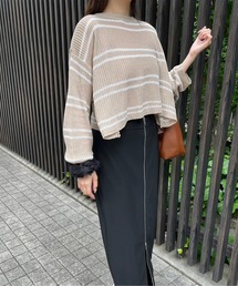 【M2SUQARED/エムツースクエア】ルーズシルエットメッシュボーダーサマーニット