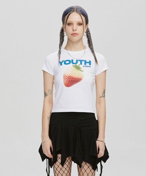 YOUTHKREW（ユースクルー）の「YOUTHKREW／ストロベリーT（Tシャツ/カットソー・レディース・ホワイト/ブラック・FREE）」の6枚目の写真