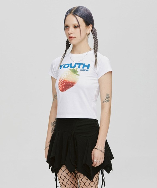 YOUTHKREW（ユースクルー）の「YOUTHKREW／ストロベリーT（Tシャツ/カットソー・レディース・ホワイト/ブラック・FREE）」の7枚目の写真