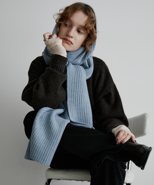 ウールブレンドスーパーロングリブマフラー/ストール（マフラー