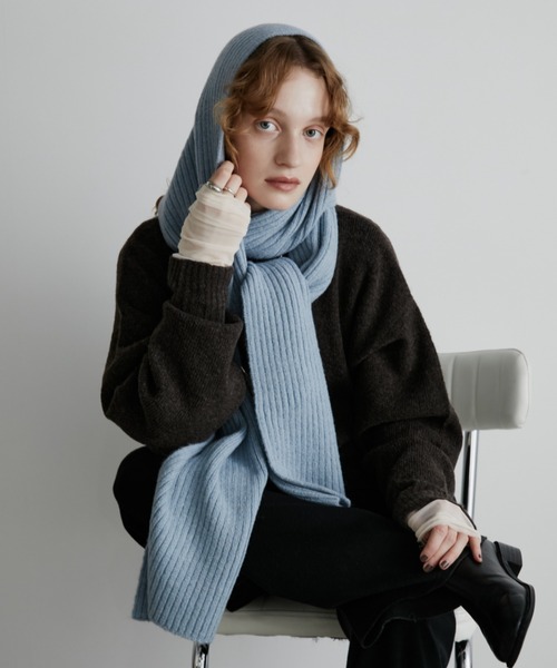 セール】ウールブレンドスーパーロングリブマフラー/ストール