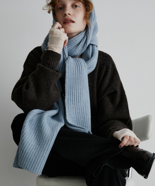 Helmut Lang ウールアクリル ダークグレー マフラー スーパーロング