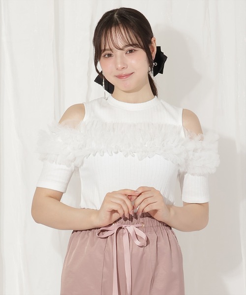 WILLSELECTION(ウィルセレクション)の「チュールフリルテレコトップス(Tシャツ/カットソー・レディース・ブラック/オフホワイト/ピンク・FREE)」の2枚目の写真