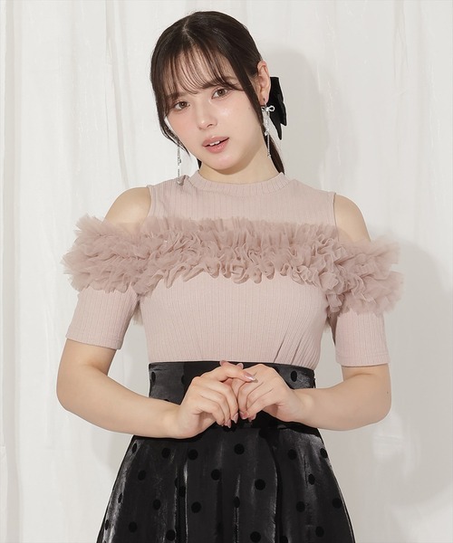 WILLSELECTION(ウィルセレクション)の「チュールフリルテレコトップス(Tシャツ/カットソー・レディース・ブラック/オフホワイト/ピンク・FREE)」の3枚目の写真