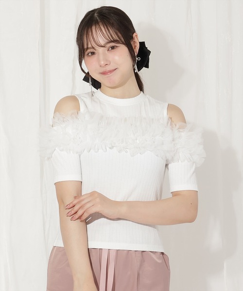WILLSELECTION(ウィルセレクション)の「チュールフリルテレコトップス(Tシャツ/カットソー・レディース・ブラック/オフホワイト/ピンク・FREE)」の10枚目の写真