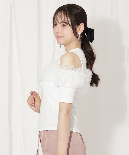 WILLSELECTION(ウィルセレクション)の「チュールフリルテレコトップス(Tシャツ/カットソー・レディース・ブラック/オフホワイト/ピンク・FREE)」の9枚目の写真