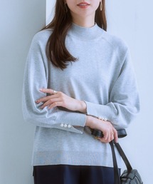 7days Life Styling | 袖スリットパール調ボタンモックネックニット（静電防止・毛玉になりにくい・UVカット・タンブル乾燥OK）(ニット/セーター)