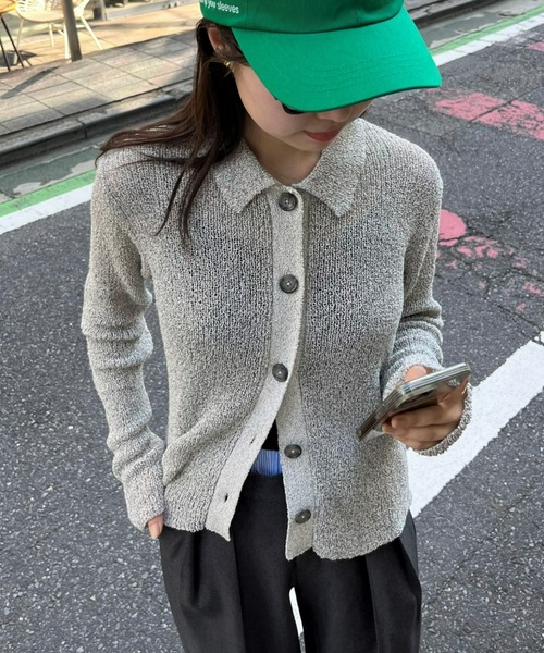 WILLOW(ウィロー)の「【WILLOW】メランジボタン衿付きニット(ニット/セーター・レディース・グレー/ベージュ・ONE SIZE)」の2枚目の写真