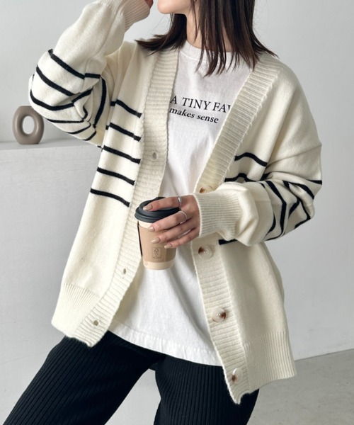 1540★ グラム ボアカーディガン ボーダー M 1540☆ グラム ボアカーディガン ボーダー M