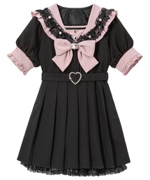 【大きいサイズ】セーラービジューレースフリルワンピース