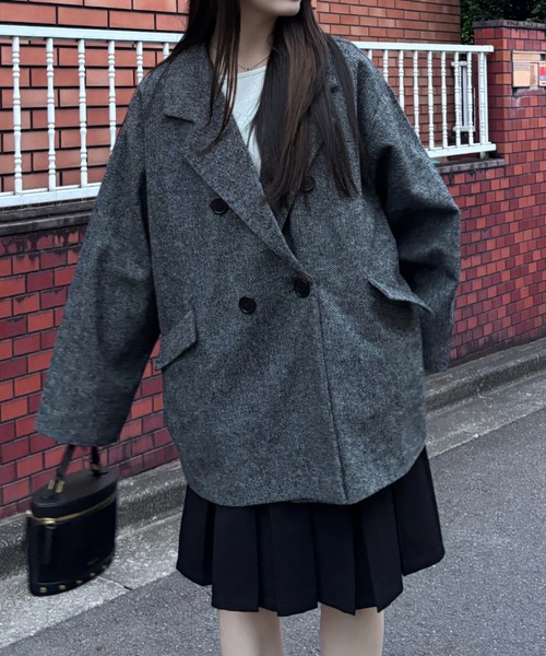 セール】1枚で主役級“ジャコット”。グレンチェック ダブル ショート丈