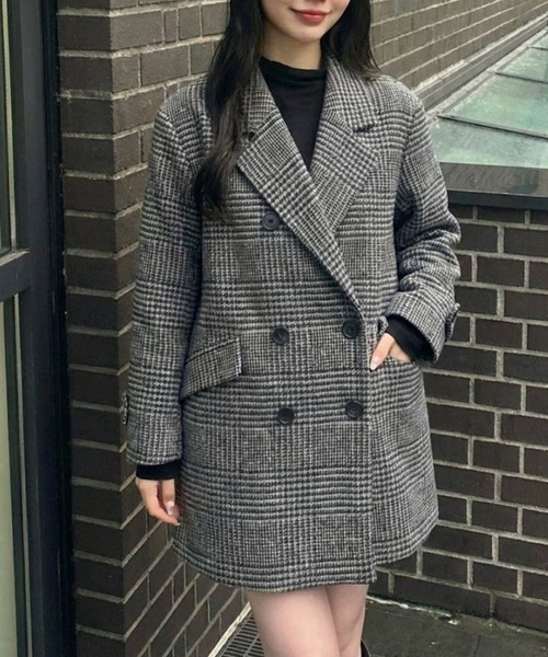 セール】1枚で主役級“ジャコット”。グレンチェック ダブル ショート丈