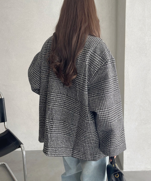 Ada.（エイダ）の「1枚で主役級“ジャコット”。グレンチェック ダブル ショート丈 ジャケットコート（テーラードジャケット・レディース・グレー/ブラウン・FREE）」の13枚目の写真