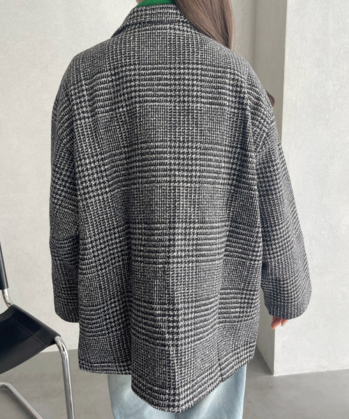 Ada.（エイダ）の「1枚で主役級“ジャコット”。グレンチェック ダブル ショート丈 ジャケットコート（テーラードジャケット・レディース・グレー/ブラウン・FREE）」の19枚目の写真