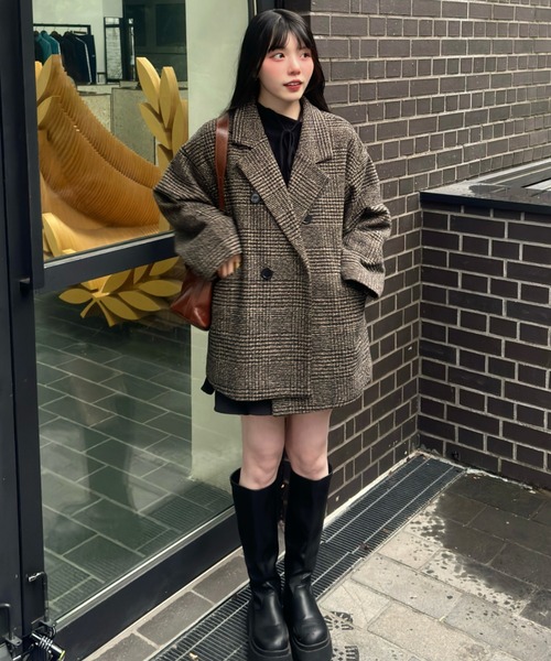 BOSS グレンチェック ダブルブレステッド コート BOSS グレンチェック ダブルブレステッド コート