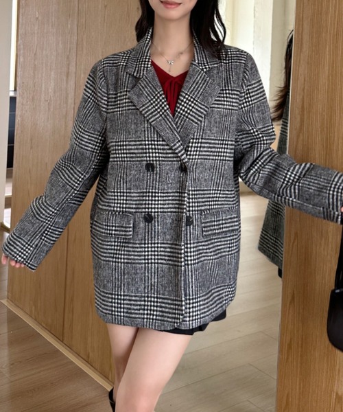 LOUNGEDRESS｜定価2.3万 21SS グレンチェックダブルジャケット セットアップ可】ループグレンチェック ダブルブレスト