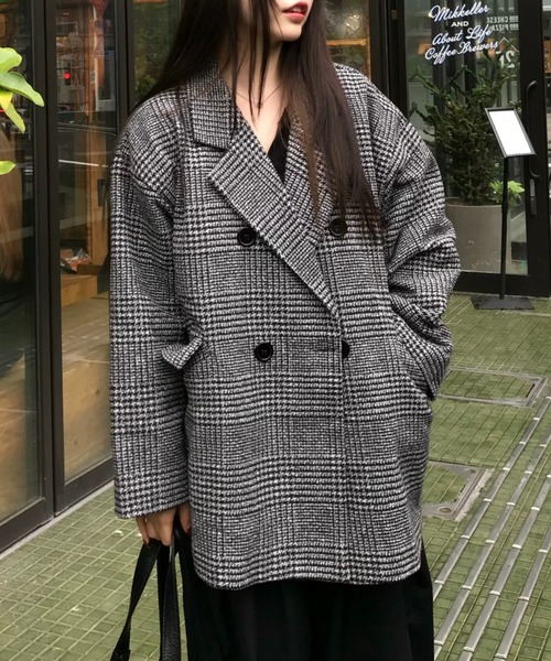セール】1枚で主役級“ジャコット”。グレンチェック ダブル ショート丈
