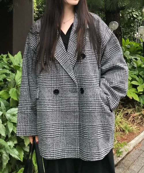 セール】1枚で主役級“ジャコット”。グレンチェック ダブル ショート丈