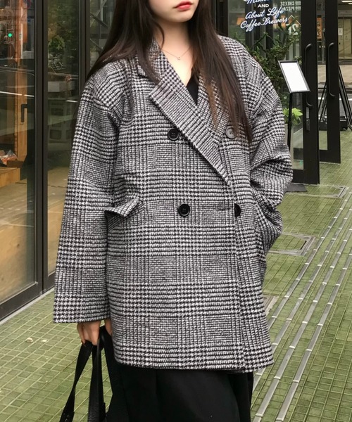 セール】1枚で主役級“ジャコット”。グレンチェック ダブル ショート丈