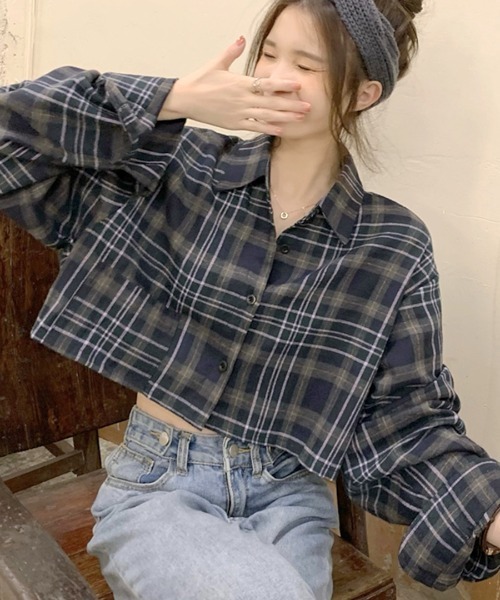 Riff(リフ)の「チェック柄ショート丈シャツ(シャツ/ブラウス・レディース・ベージュ/ネイビー・FREE)」の20枚目の写真