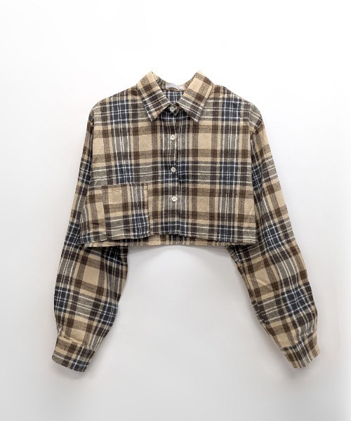 Riff(リフ)の「チェック柄ショート丈シャツ(シャツ/ブラウス・レディース・ベージュ/ネイビー・FREE)」の21枚目の写真